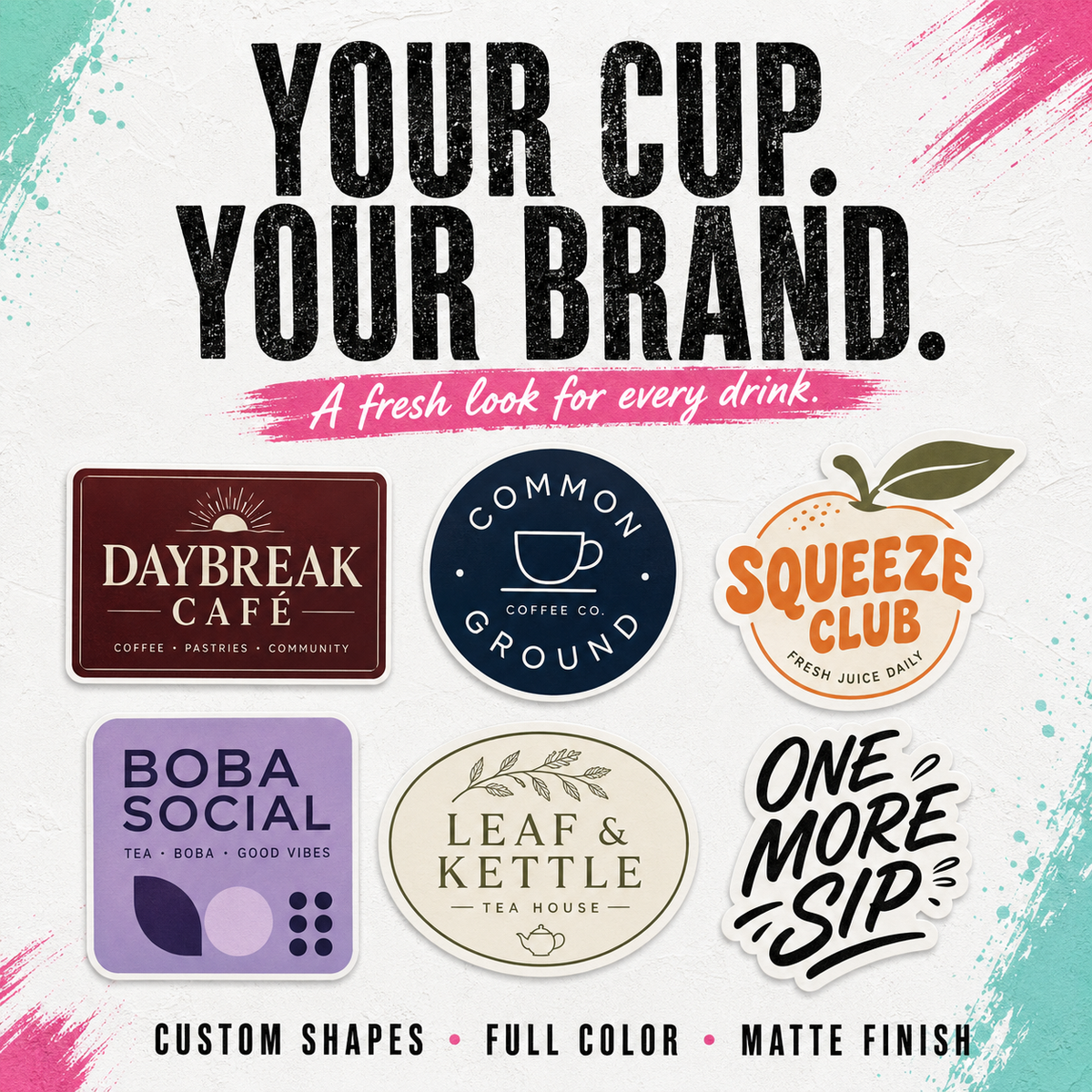 Custom Coffee Cup & Drink Stickers – Café Logo Labels