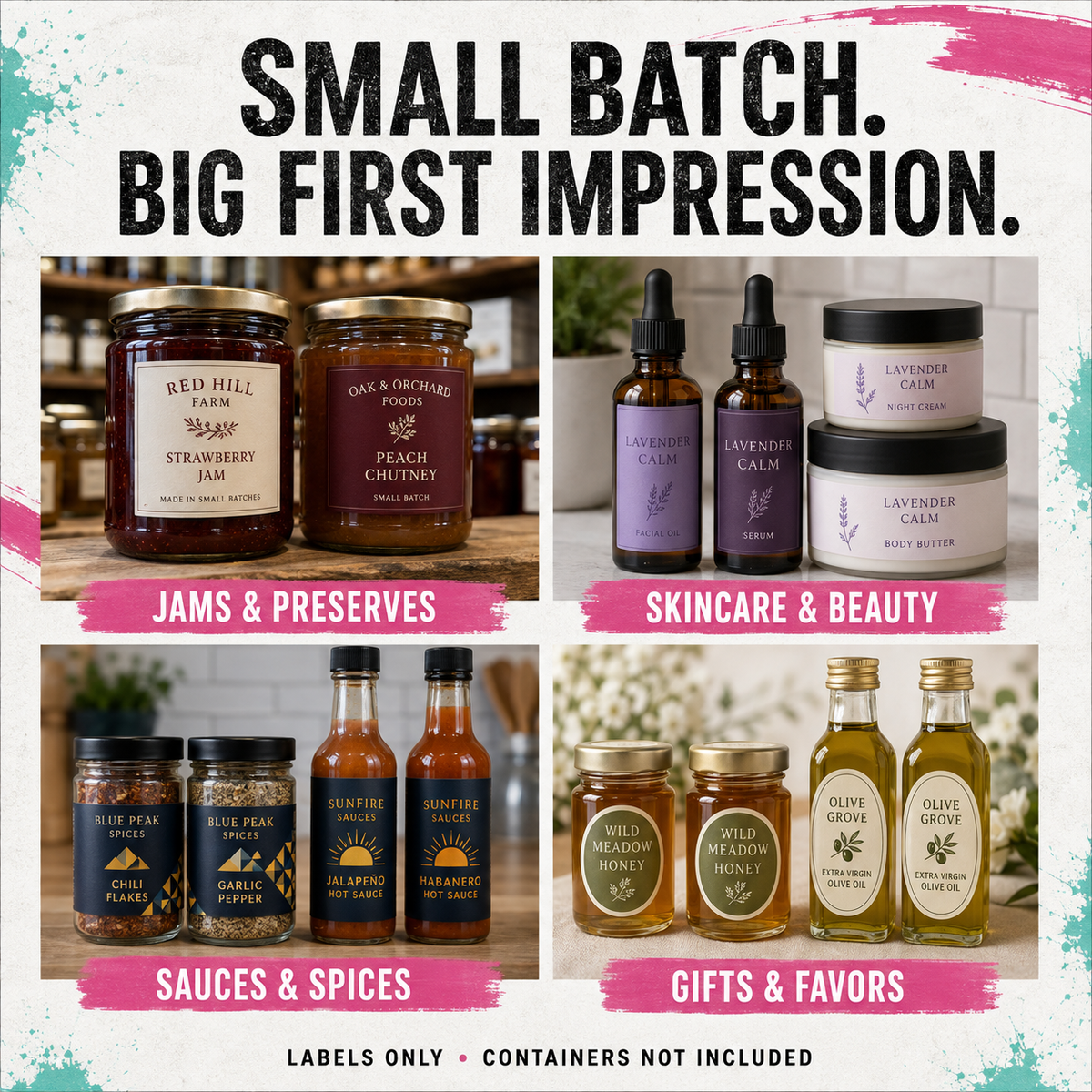 Custom Jar & Bottle Labels – Waterproof Vinyl Packaging Labels