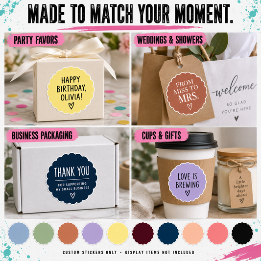 Customizable Scalloped Stickers | Custom Color & Text Labels