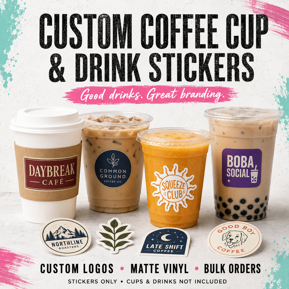 Custom Coffee Cup & Drink Stickers – Café Logo Labels