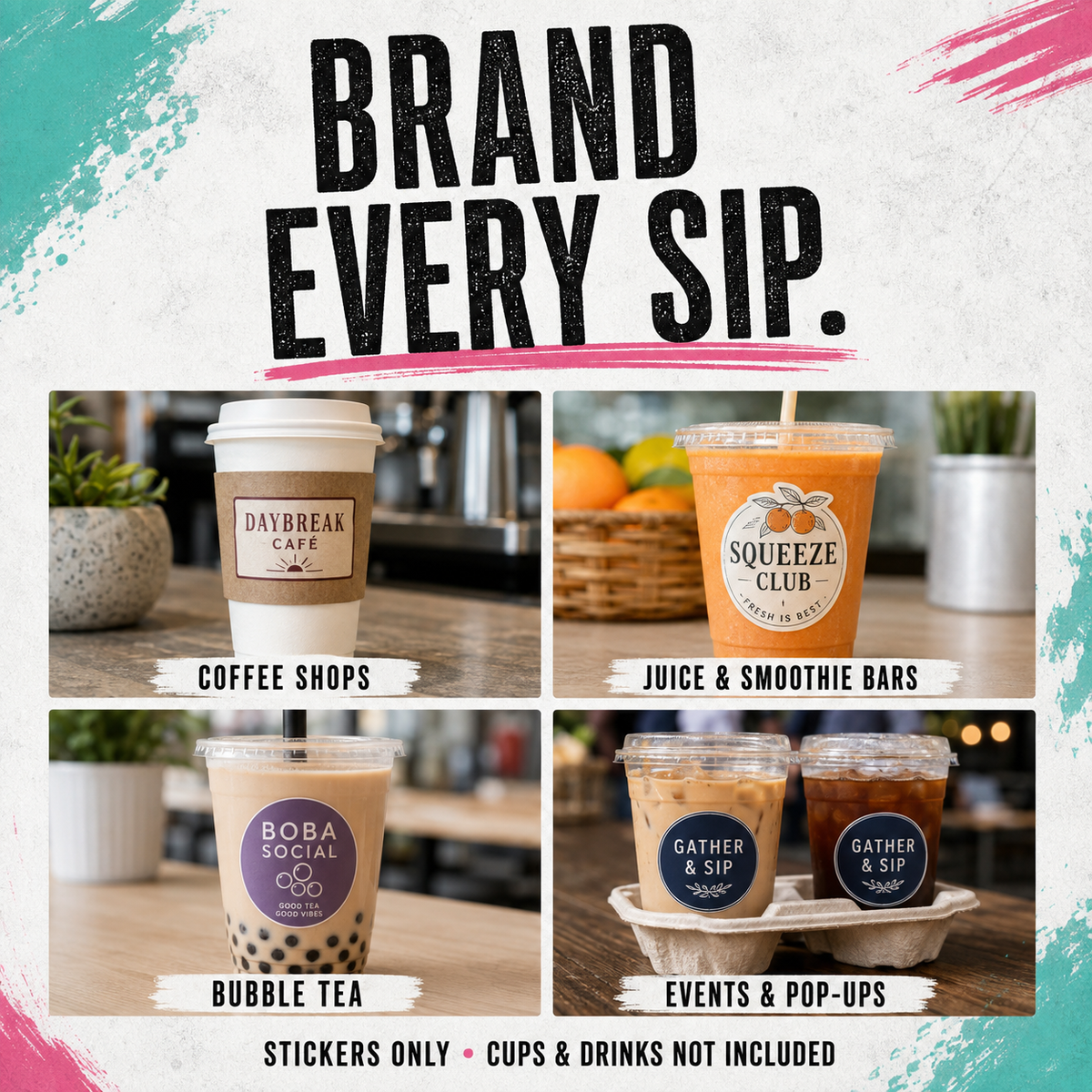 Custom Coffee Cup & Drink Stickers – Café Logo Labels