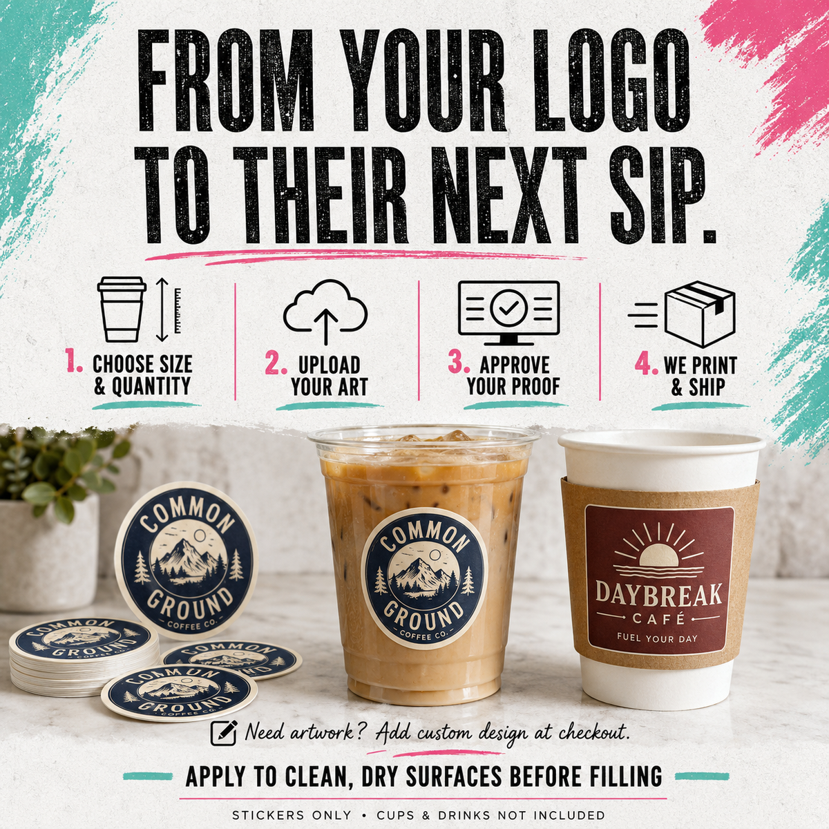 Custom Coffee Cup & Drink Stickers – Café Logo Labels