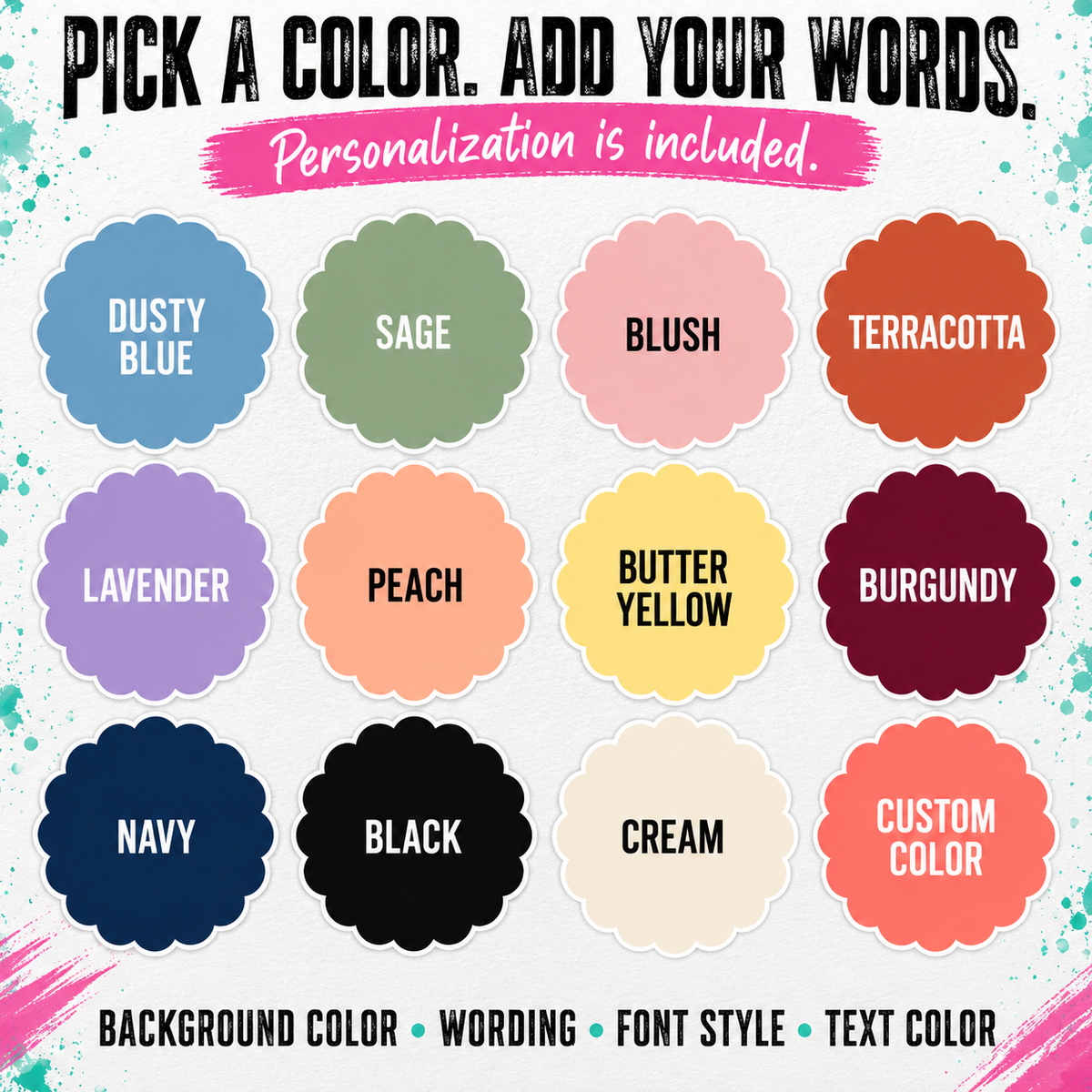 Customizable Scalloped Stickers | Custom Color & Text Labels